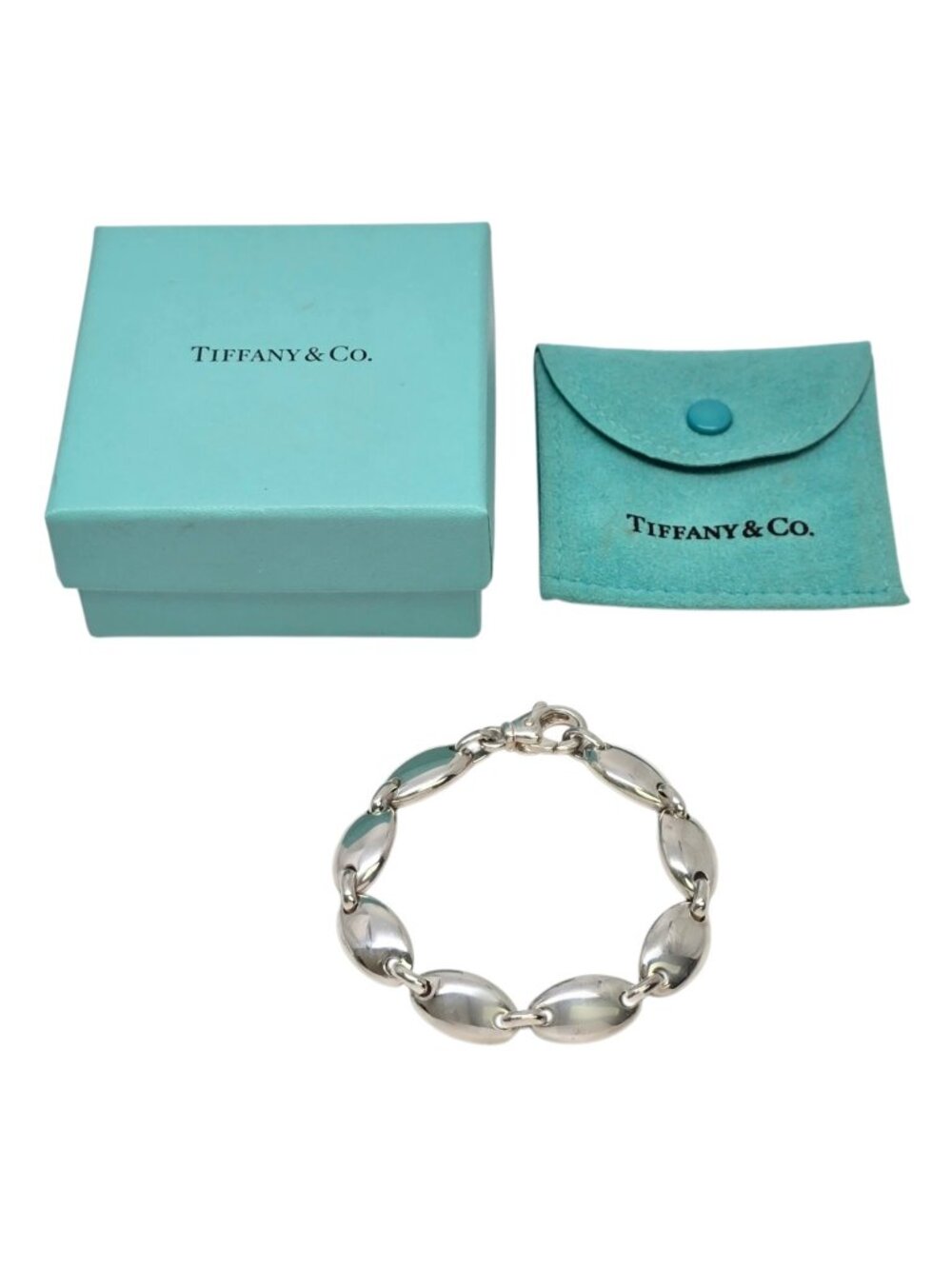 Tiffany & Co Sterling Silver Oval Pebble Link Bracelet with Box and Pouch #25969